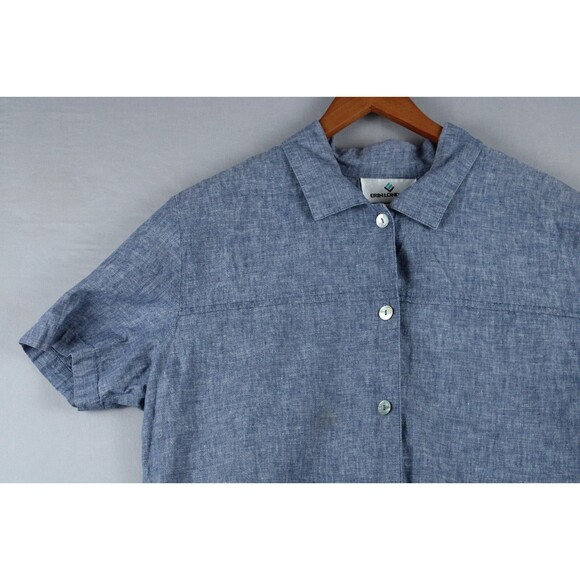Vintage Erin London Linen Blend Button Up Shirt Size Large Blue Preppy Women - Picture 8 of 16
